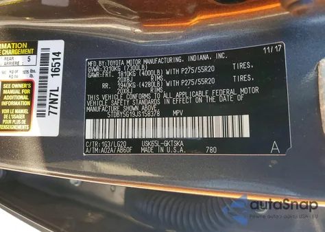 2018 Toyota Sequoia Sr5 z USA, uszkodzony, nr VIN 5TDBY5G19JS158378